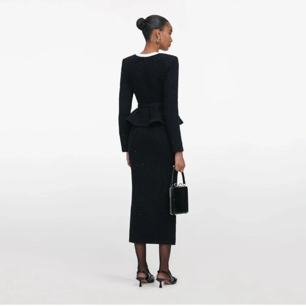 Self-Portrait Black Floral Textured Knit Midi Dress - Picture 2 of 6